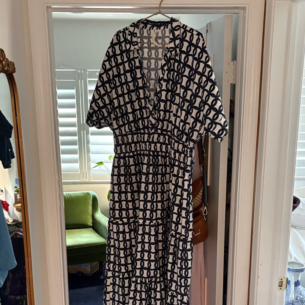 Anthropologie Navy & White Geometric Maxi Dress - Picture 6 of 6